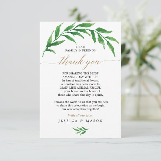 Greenery in Lieu Favors Dank je wel Aankondiging (Staand voorkant)