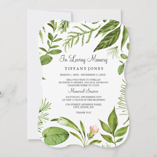 Greenery in Loving Memory Memorial Kaart (Voorkant)