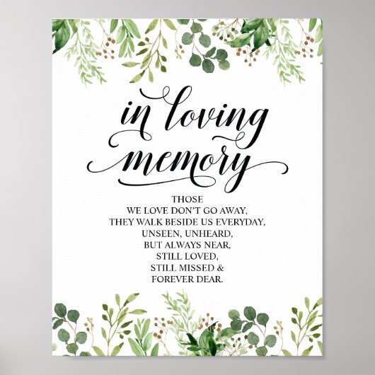 Greenery in Loving Memory Memorial Sign Poster (Voorkant)