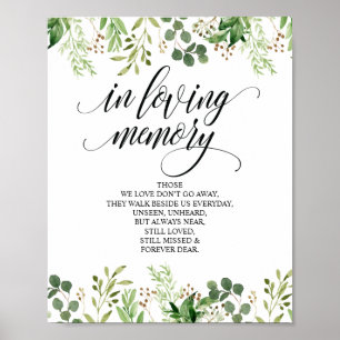 Greenery in Loving Memory Memorial Sign Poster