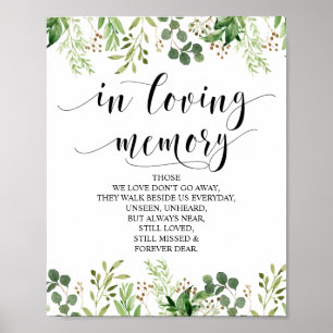 Greenery in Loving Memory Memorial Sign Poster