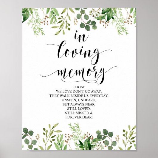 Greenery in Loving Memory Memorial Sign Poster (Voorkant)