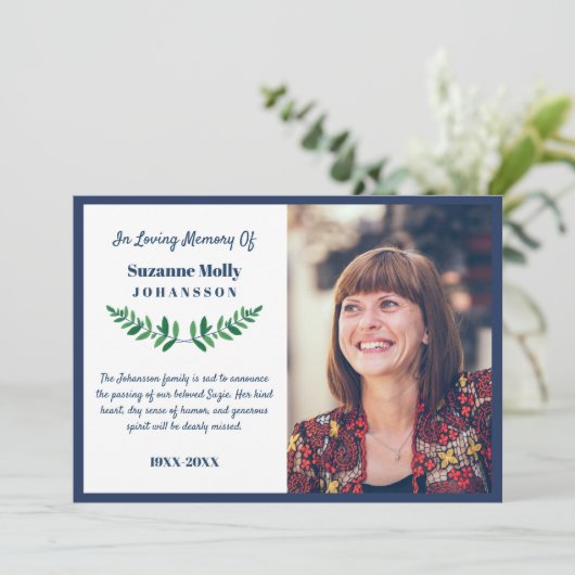 Greenery in Loving Memory Photo Annountion Kaart (Staand voorkant)
