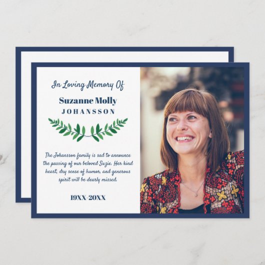 Greenery in Loving Memory Photo Annountion Kaart (Voorkant / Achterkant)
