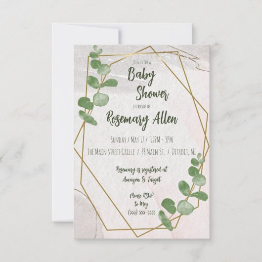 Greenery, Ivory en Gold Lijst Baby shower Kaart (Voorkant)