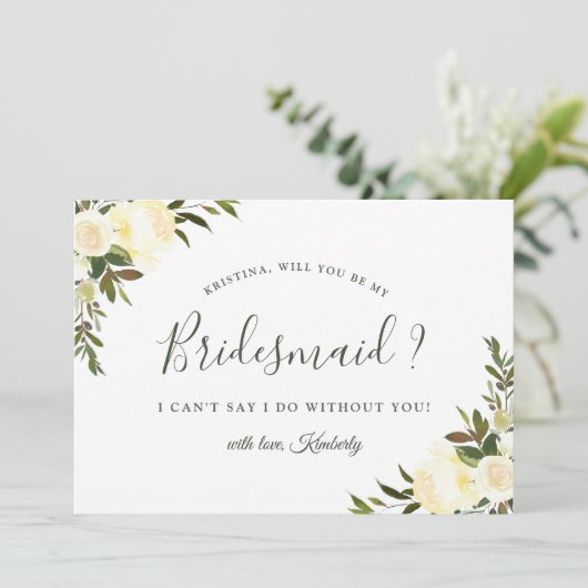 Greenery Ivory Floral... ben je mijn Bridesmaid Kaart (Staand voorkant)