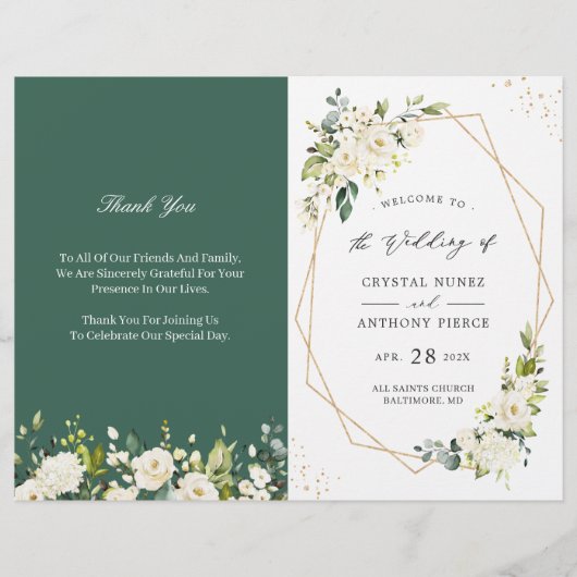 Greenery Ivory Floral Folded Wedding Programme (Voorkant)
