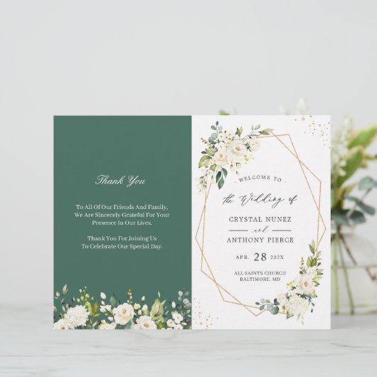 Greenery Ivory Floral Folded Wedding Programme (Staand voorkant)