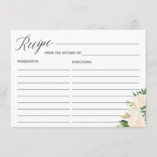 Greenery Ivory Floral Vrijgezellenfeest Recipe Kaa Informatiekaartje (Voorkant)