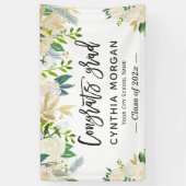 Greenery Ivory Gold Floral Afstuderen Afstuderen Spandoek (Verticaal)