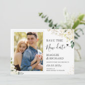 Greenery Ivory Gold Floral Foto Save the New Date (Staand voorkant)