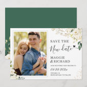 Greenery Ivory Gold Floral Foto Save the New Date (Voorkant / Achterkant)