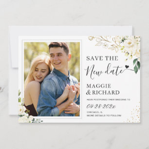 Greenery Ivory Gold Floral Foto Save the New Date Save The Date