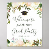 Greenery Ivory White Floral Gradual Party Sign Poster (Voorkant)