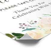 Greenery Ivory White Floral Wedding Favors Sign Poster (Hoek)