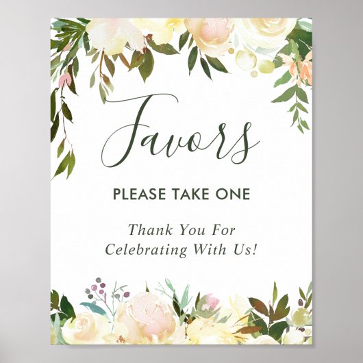 Greenery Ivory White Floral Wedding Favors Sign Poster (Voorkant)