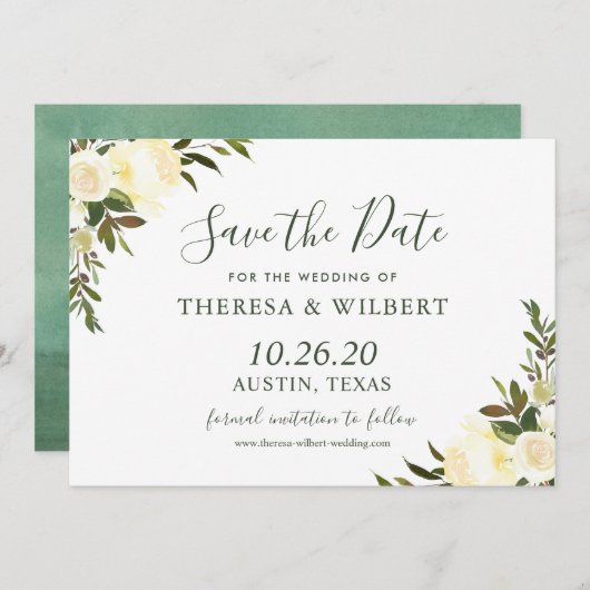 Greenery Ivory Wild Floral Save the Date (Voorkant / Achterkant)