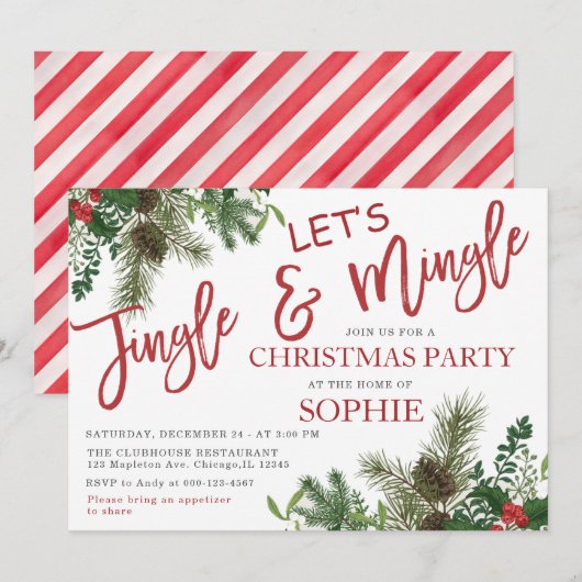 Greenery Jingle en Mingle Holiday Kerstparty Kaart (Voorkant / Achterkant)