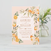 Greenery Juicy Oranges Rustic QR Code Wedding Kaart (Staand voorkant)