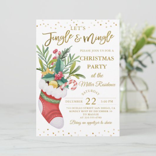 Greenery kerstBouquet Sock Jingle en Mingle Kaart (Staand voorkant)