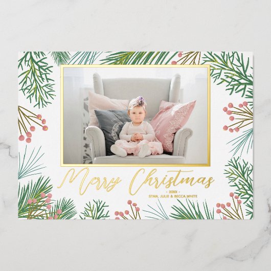 Greenery kerstfoto folie feestdagenkaart (Voorkant)