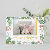 Greenery kerstfoto folie feestdagenkaart (Staand Voorkant)