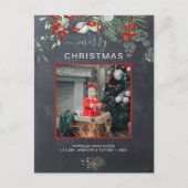 Greenery kerstfoto Waterverf Chalkboard Feestdagenkaart (Voorkant)