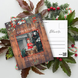 Greenery kerstfoto Waterverf Rustic Wood Feestdagenkaart