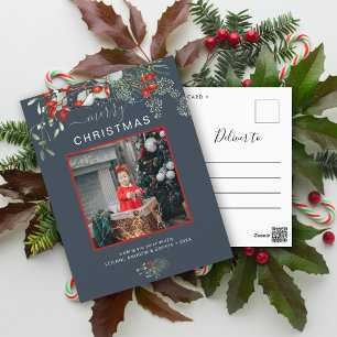 Greenery kerstfoto Waterverf Slate Blue Feestdagenkaart