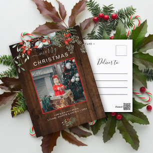 Greenery kerstfoto's Waterverf donkerhout Feestdagenkaart