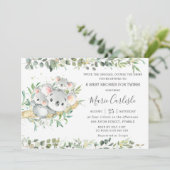 Greenery Koala Twins Gender Neutral Baby shower Kaart (Staand voorkant)
