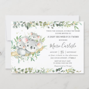 Greenery Koala Twins Gender Neutral Baby shower  Kaart