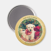 Greenery krans aangepaste foto gouden kerstmagneet magneet (Voorkant / Achterkant)