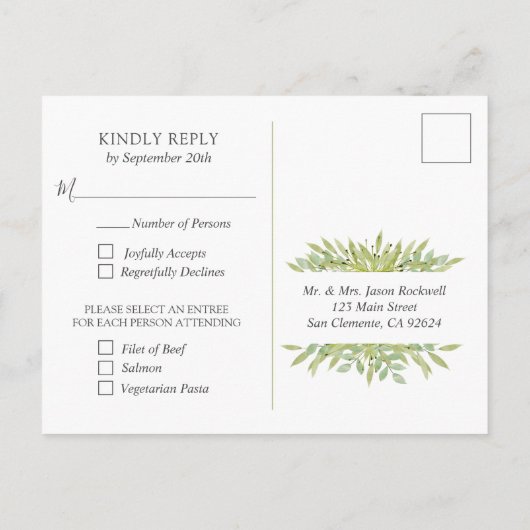 Greenery Krans Bruiloft RSVP Post Kaarten (Achterkant)