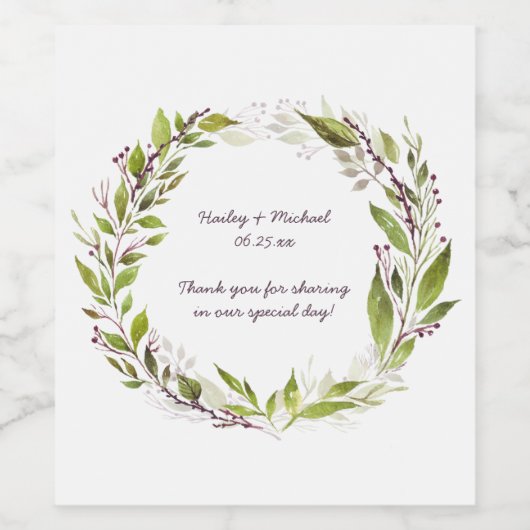 Greenery Krans Donker Paarse bessen Wijnlabel Wijn Etiket (Enkel label)