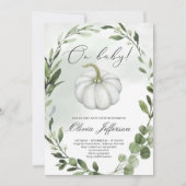 Greenery krans kleine pompoen herfst baby shower kaart (Voorkant)