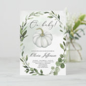 Greenery krans kleine pompoen herfst baby shower kaart (Staand voorkant)