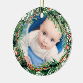 Greenery krans Mijn eerste kerst Baby Foto Keramisch Ornament (Links)