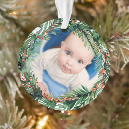 Greenery krans Mijn eerste kerst Baby Foto Ornament