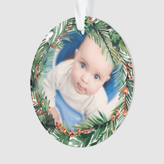 Greenery krans Mijn eerste kerst Baby Foto Ornament (voorkant)