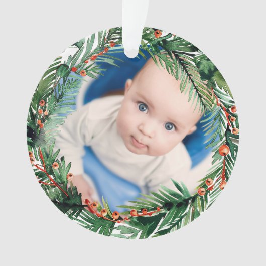 Greenery krans Mijn eerste kerst Baby Foto Ornament (voorkant)