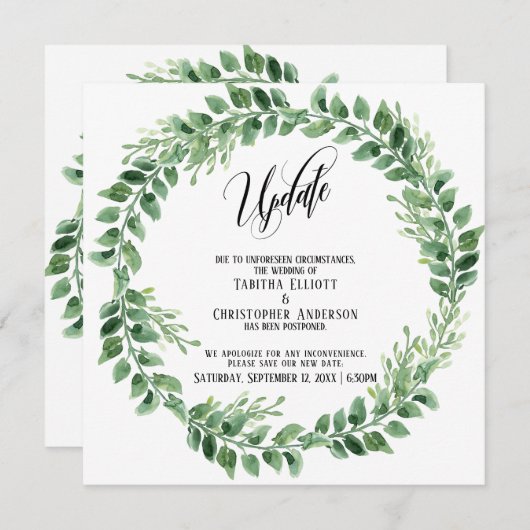 Greenery krans uitgesteld bruiloft update Kaart (Voorkant / Achterkant)