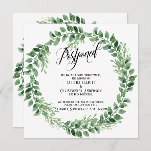 Greenery krans uitgestelde bruiloft aankondiging (Voorkant / Achterkant)