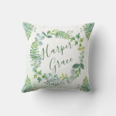 Greenery Krans Waterverf Gepersonaliseerde Naam Kussen (Achterkant)