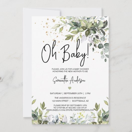Greenery laat Baby shower Registry QR Code Foto Kaart (Voorkant)