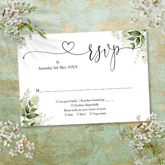 Greenery laat elegant Script Heart RSVP Kaartje