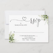 Greenery laat elegant Script Heart RSVP Kaartje (Voorkant)