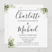 Greenery laat elegant script in één bruiloft achte kaart (Voorkant / Achterkant)