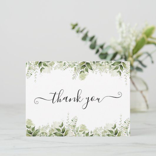 Greenery laat elegant script over bedankkaart (Staand voorkant)