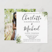 Greenery laat legant script foto Wedding Kaart (Voorkant / Achterkant)